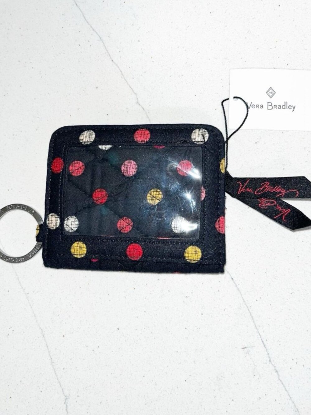 NWT Vera Bradley Campus Double ID Case Wallet Holder With Key Ring Havana Dots